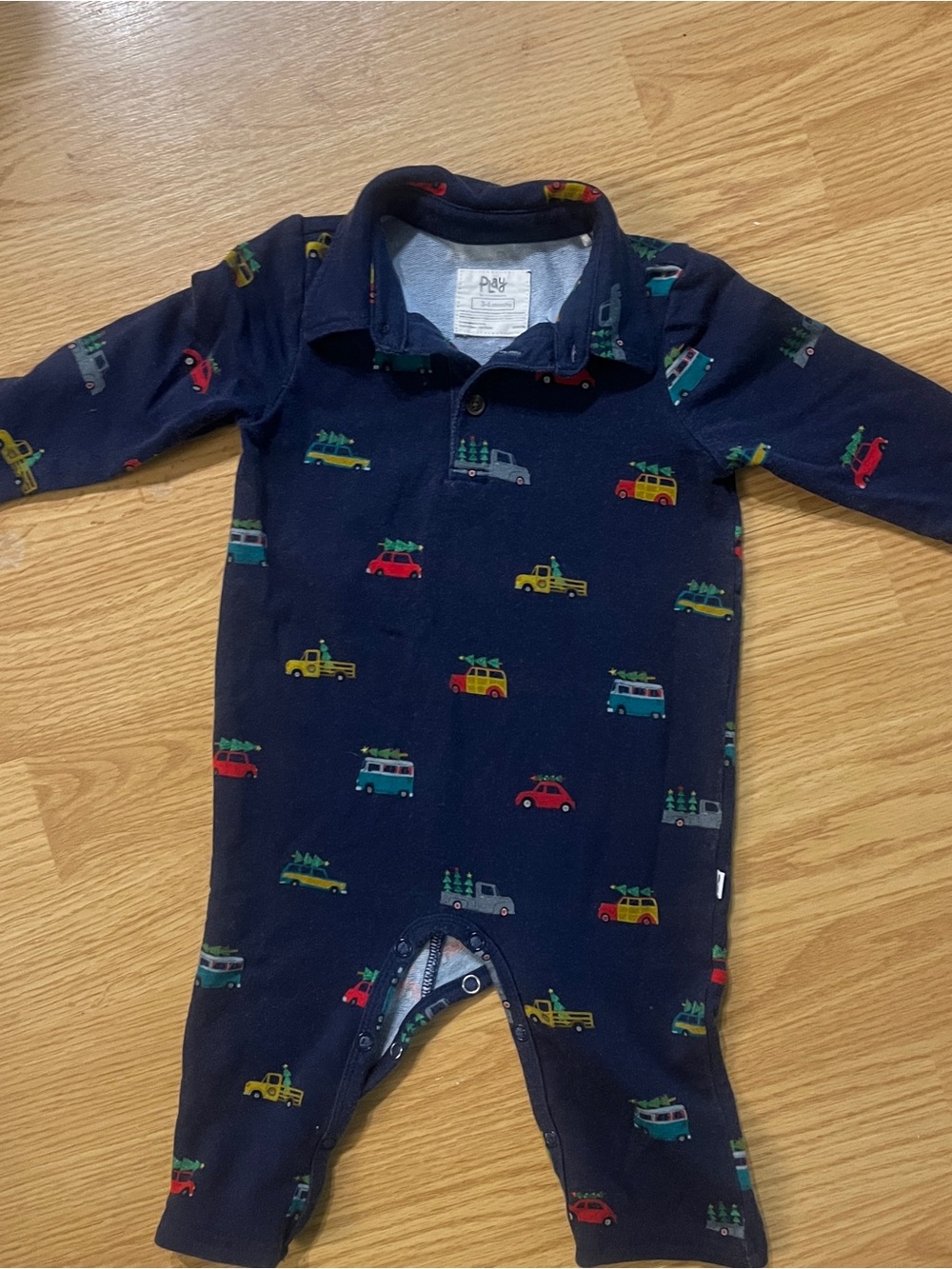 Little Sleepies Navy One-Piece with Multicolor Car Print